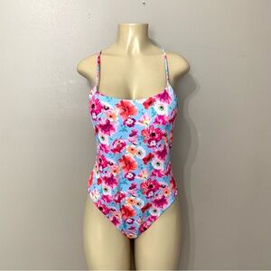 Victoria’s Secret NWT Size XL One Piece Blue Floral Pink Strappy Swimsuit